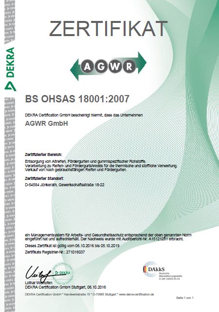 Dekra Zertifikat von AGWR